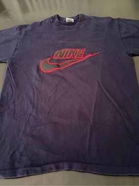 Vintage 90s Nike Shirt Mens L Blue Red Big Embroidered Swoosh Logo Gray Tag